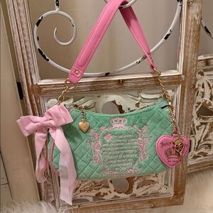 Juicy Couture Green and Pink Quilted Shoulder Bag